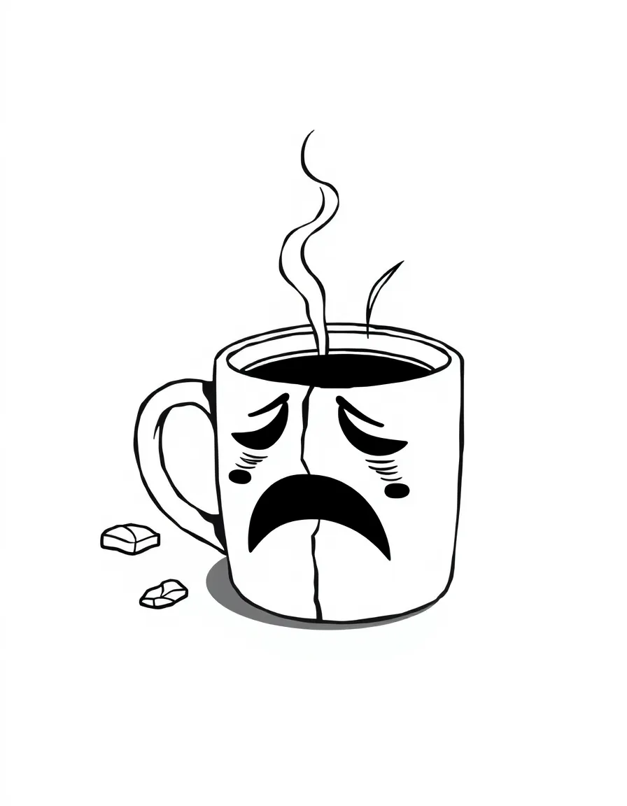 A sad broken coffee mug.
