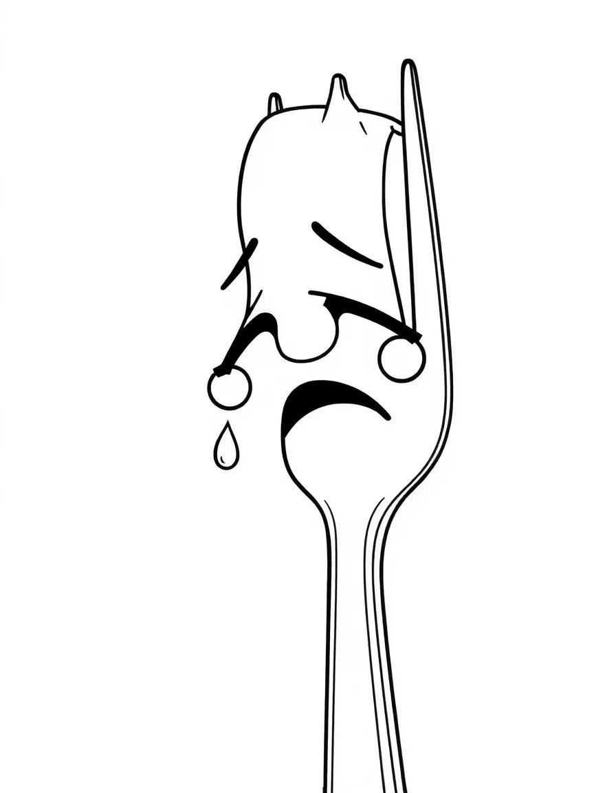 A crying fork with a tear.
