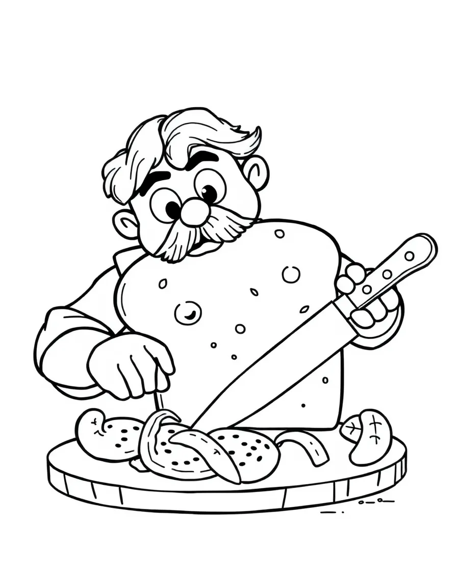 A brave knife cutting bread.