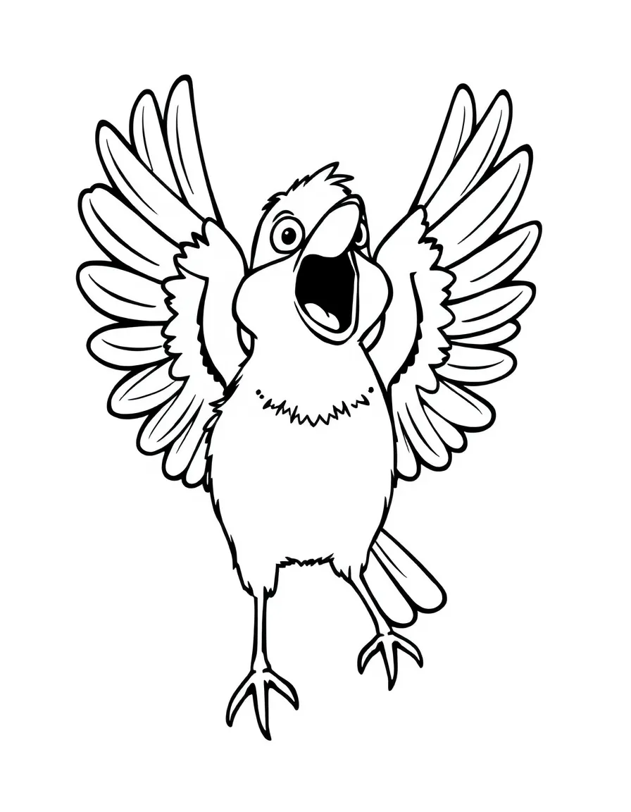 A surprised bird flapping wings.
