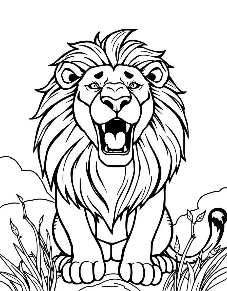 A brave lion roaring.