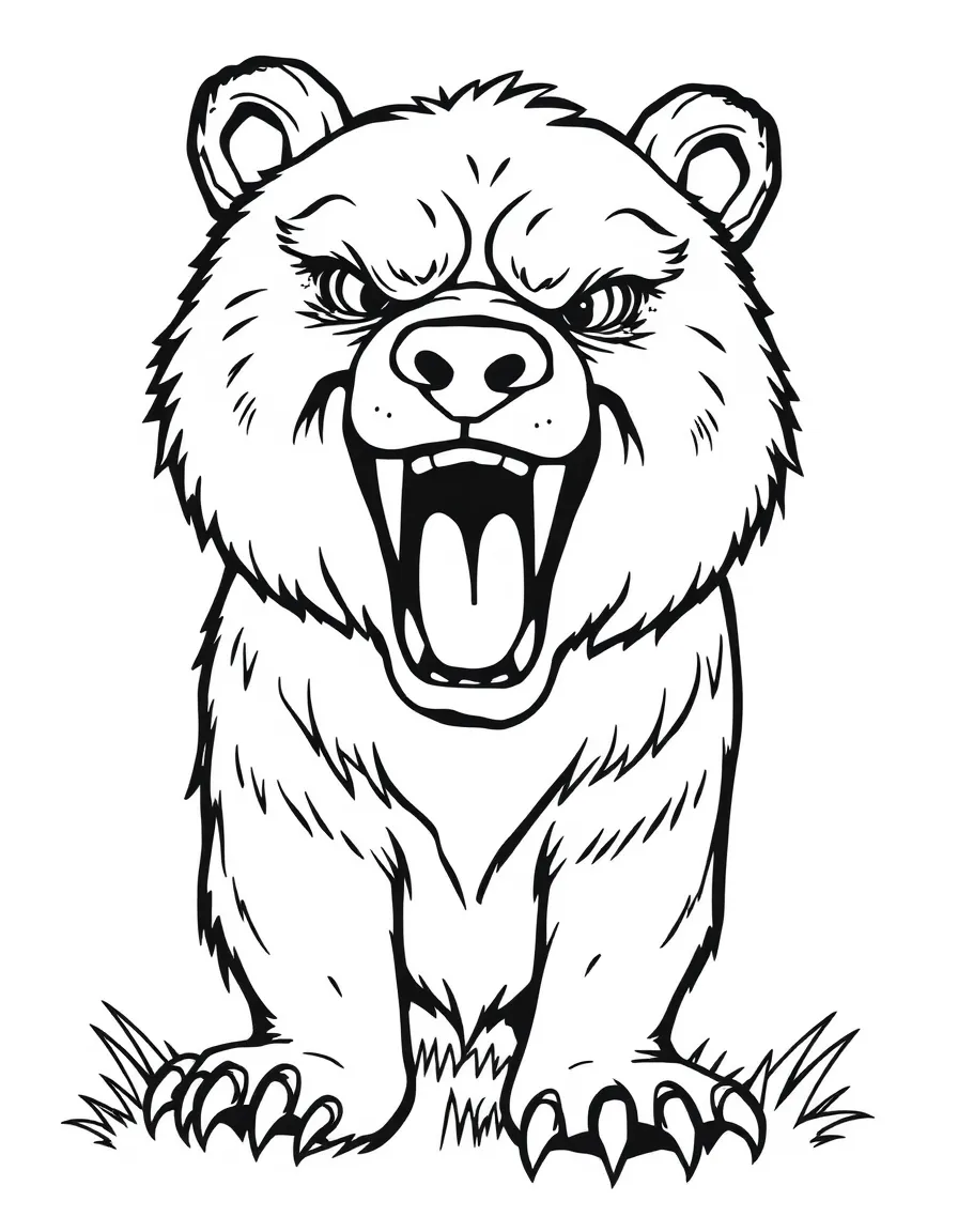 An angry bear growling.