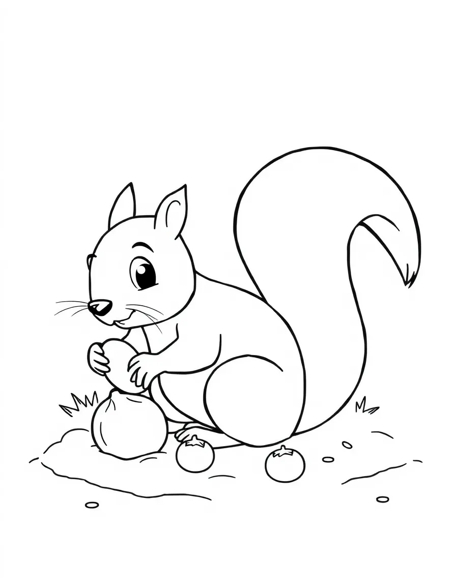 A worried squirrel burying nuts.
