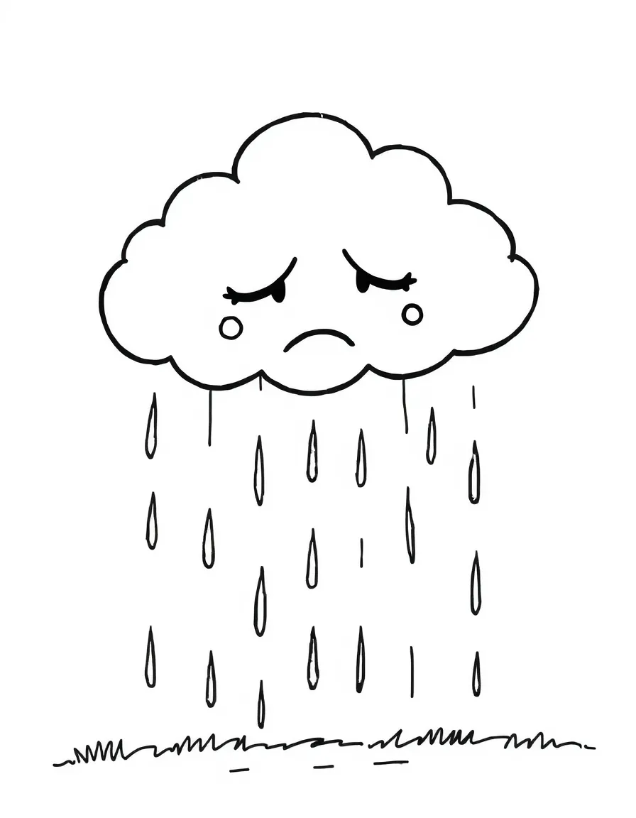 A sad cloud raining.