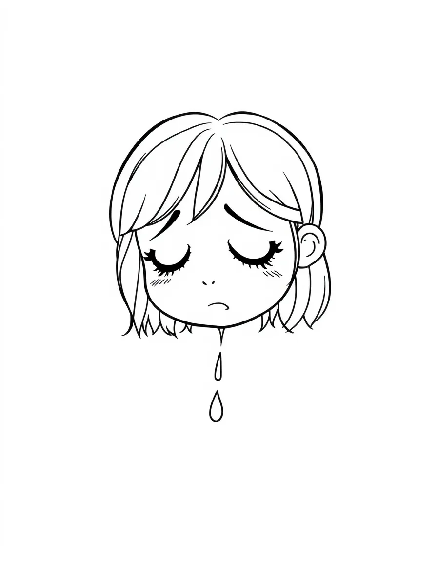 A sad girl with a tear rolling down.
