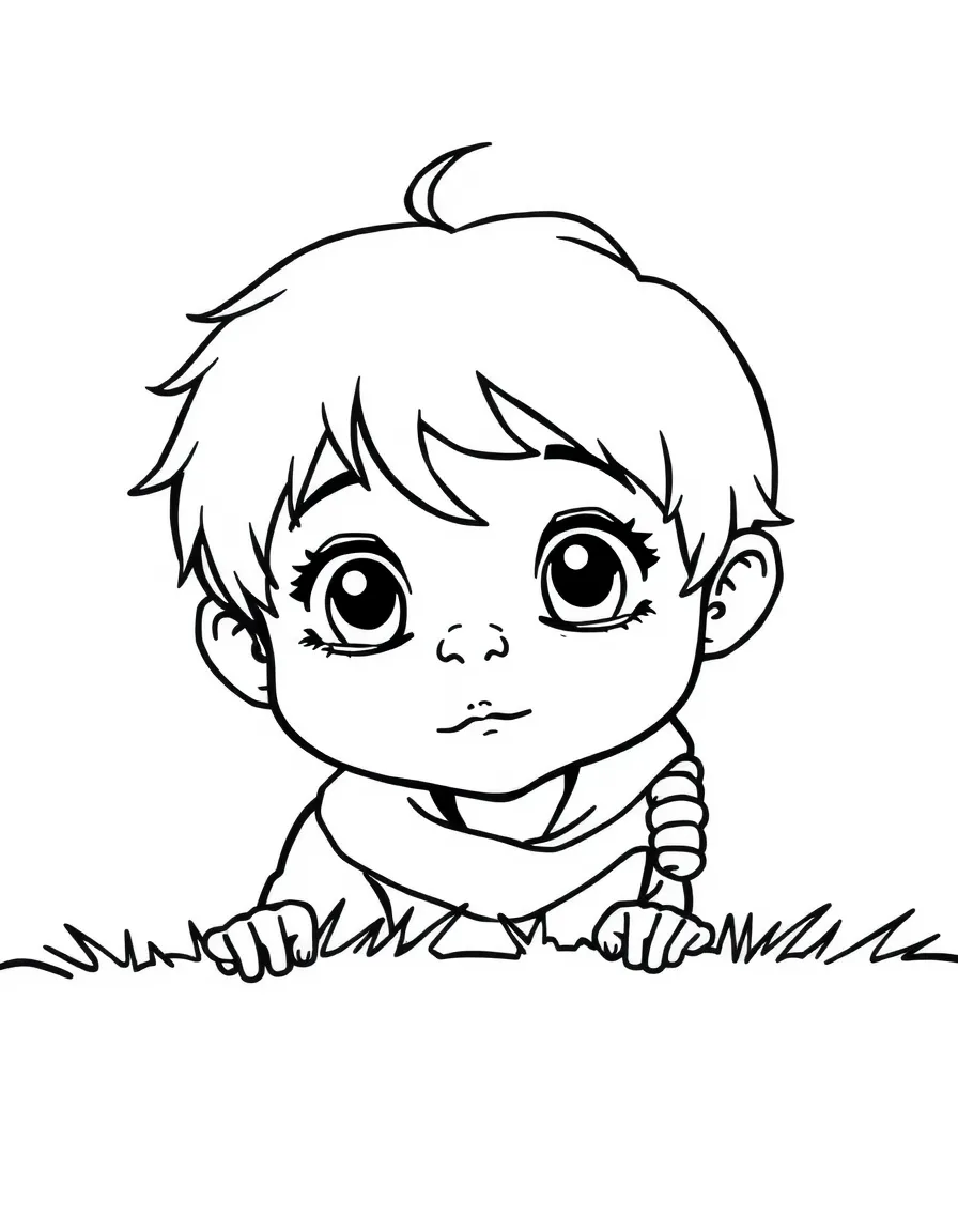 A shy child peeking.