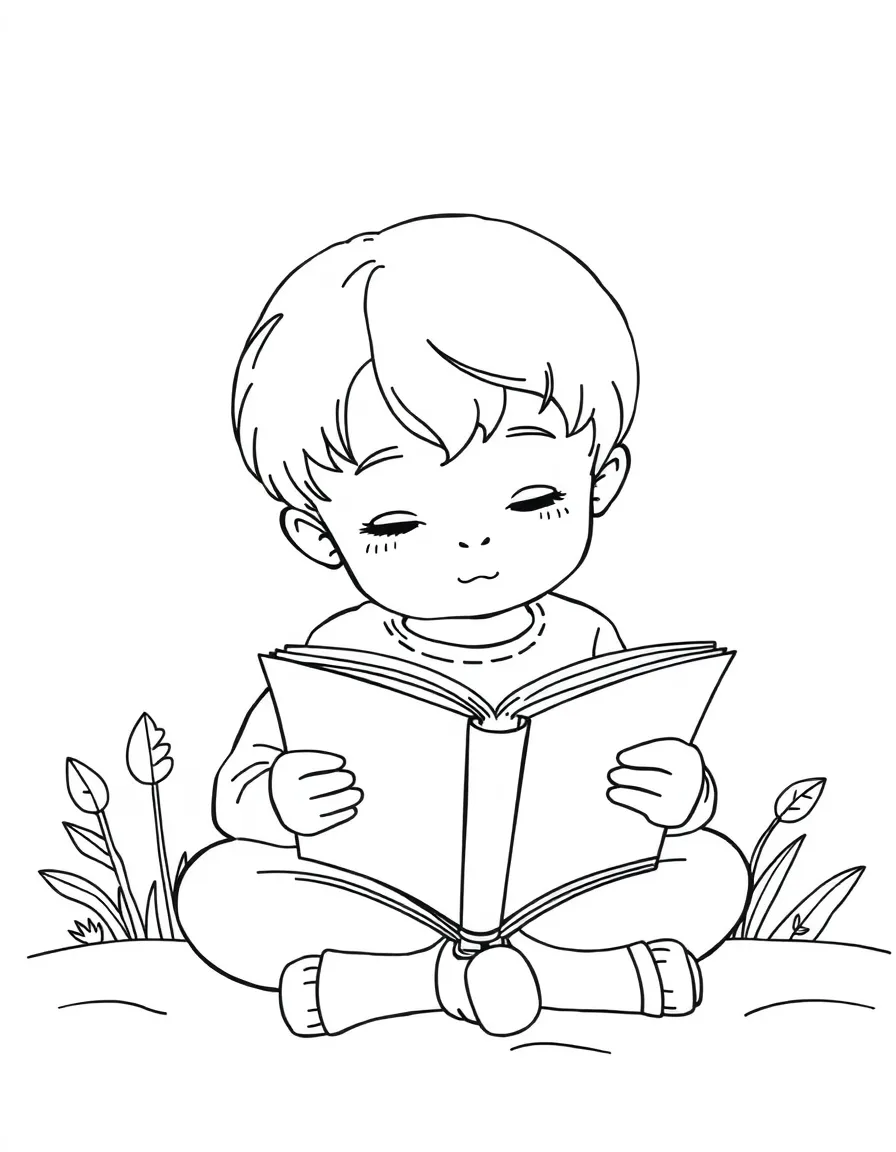 A calm child reading.