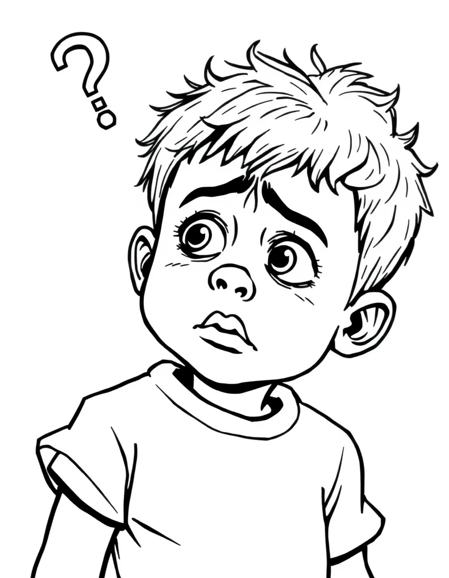 A confused child scratching head.