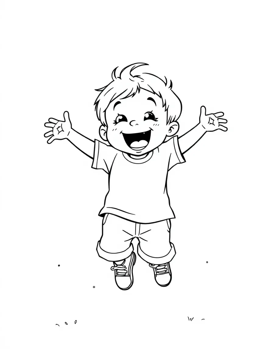 An excited child jumping.