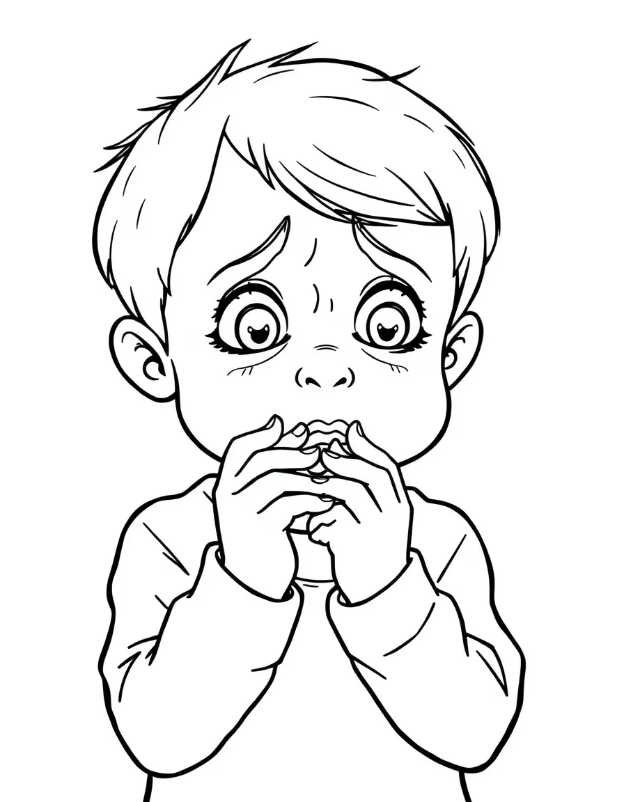 A worried child biting nails.