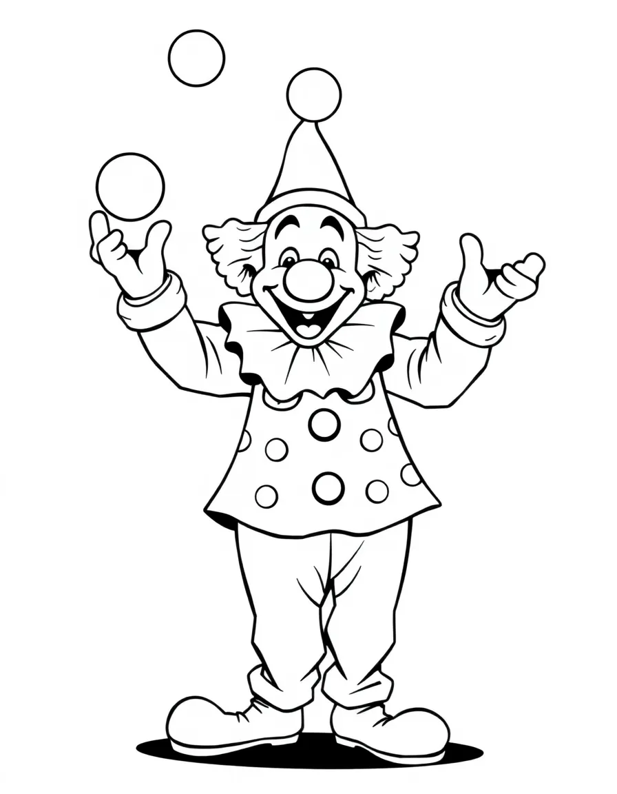 A happy clown juggling.