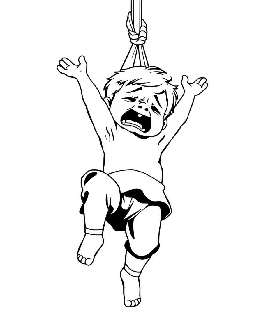 A crying acrobat falling.