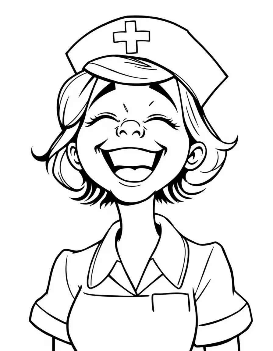 A laughing nurse with a funny hat.
