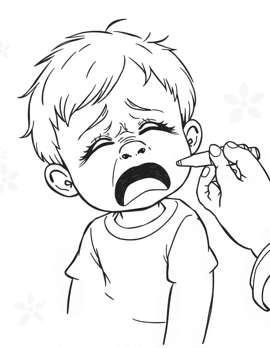 A crying child getting a shot.