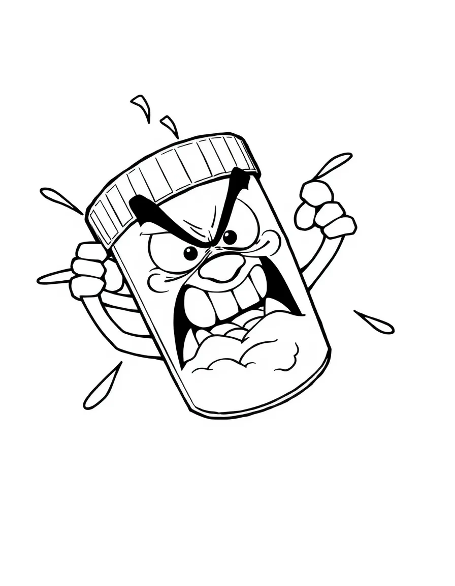 An angry medicine bottle shaking.