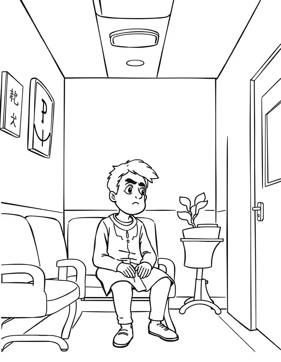 A worried patient in waiting room.