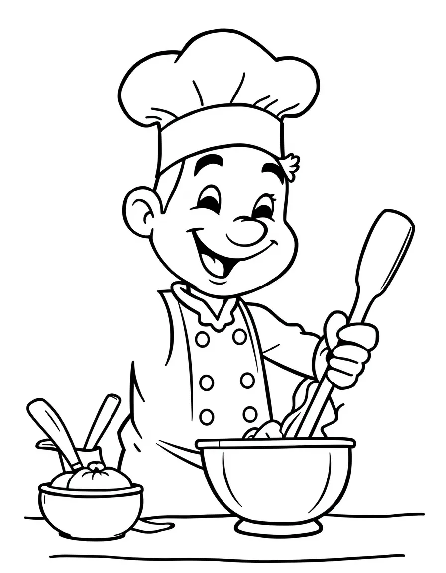 A happy chef cooking.