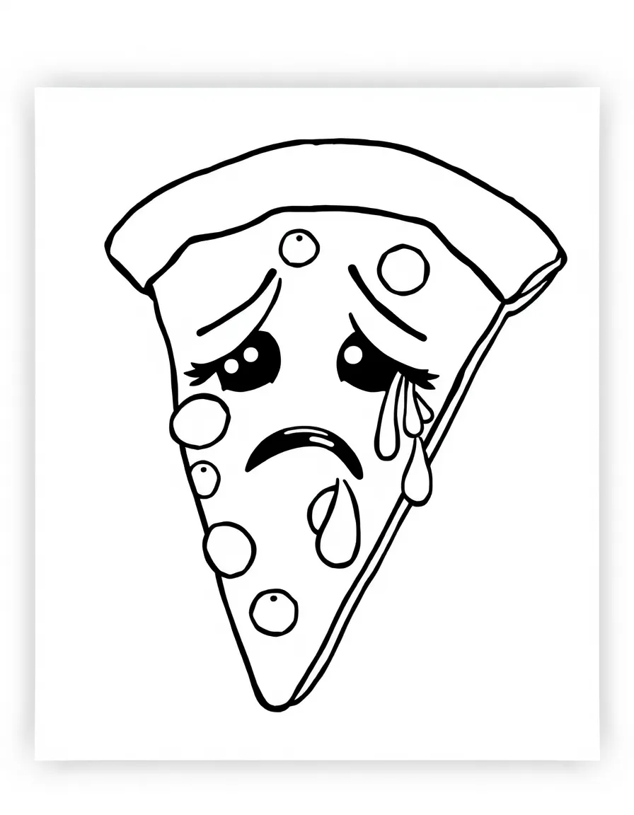 A crying pizza with a tear.