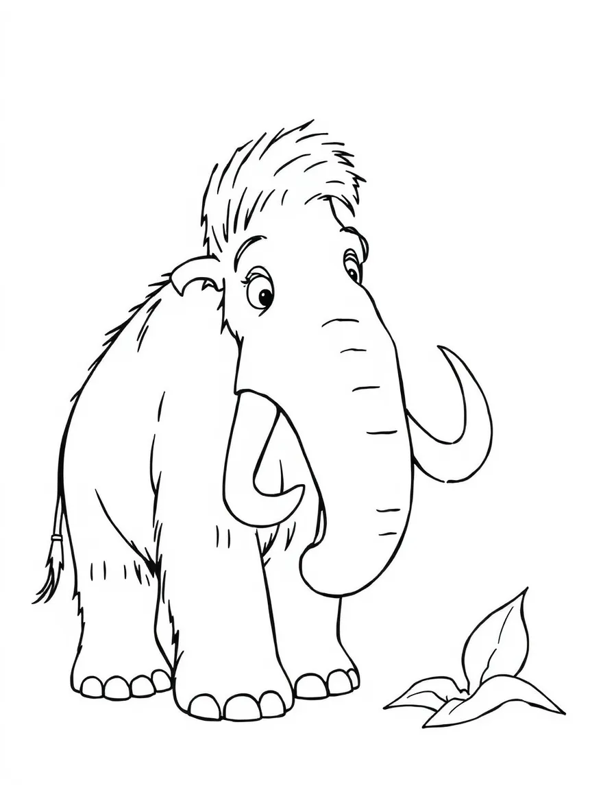 (characters in movie "Ice Age") Manny the mammoth eating a leaf.
