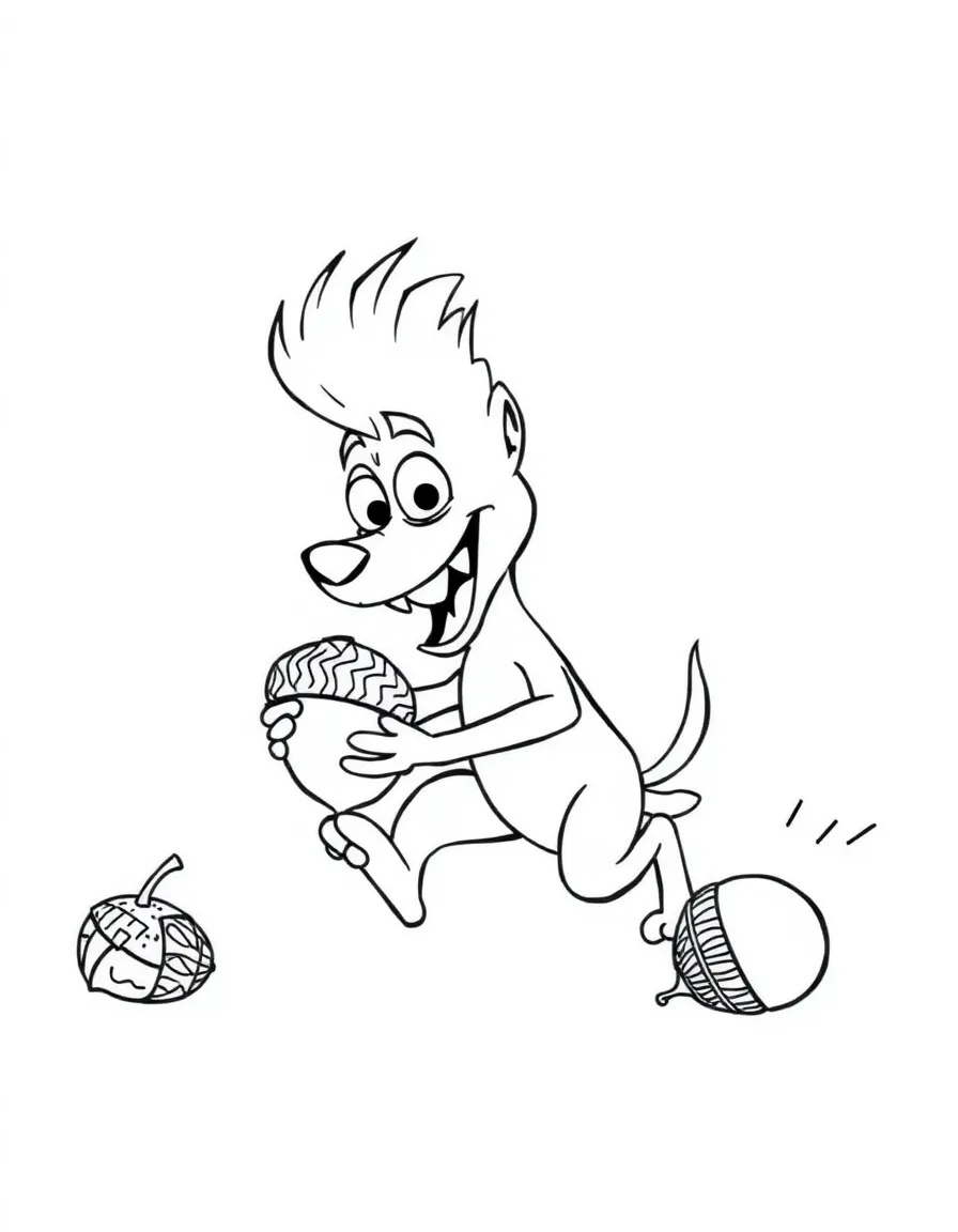 (characters in movie "Ice Age") Scrat chasing his acorn.