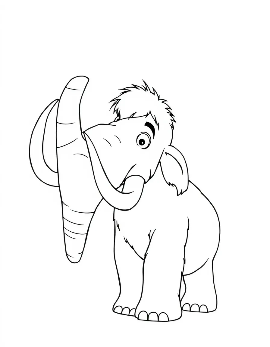 (characters in movie "Ice Age") Ellie the mammoth with her trunk up.