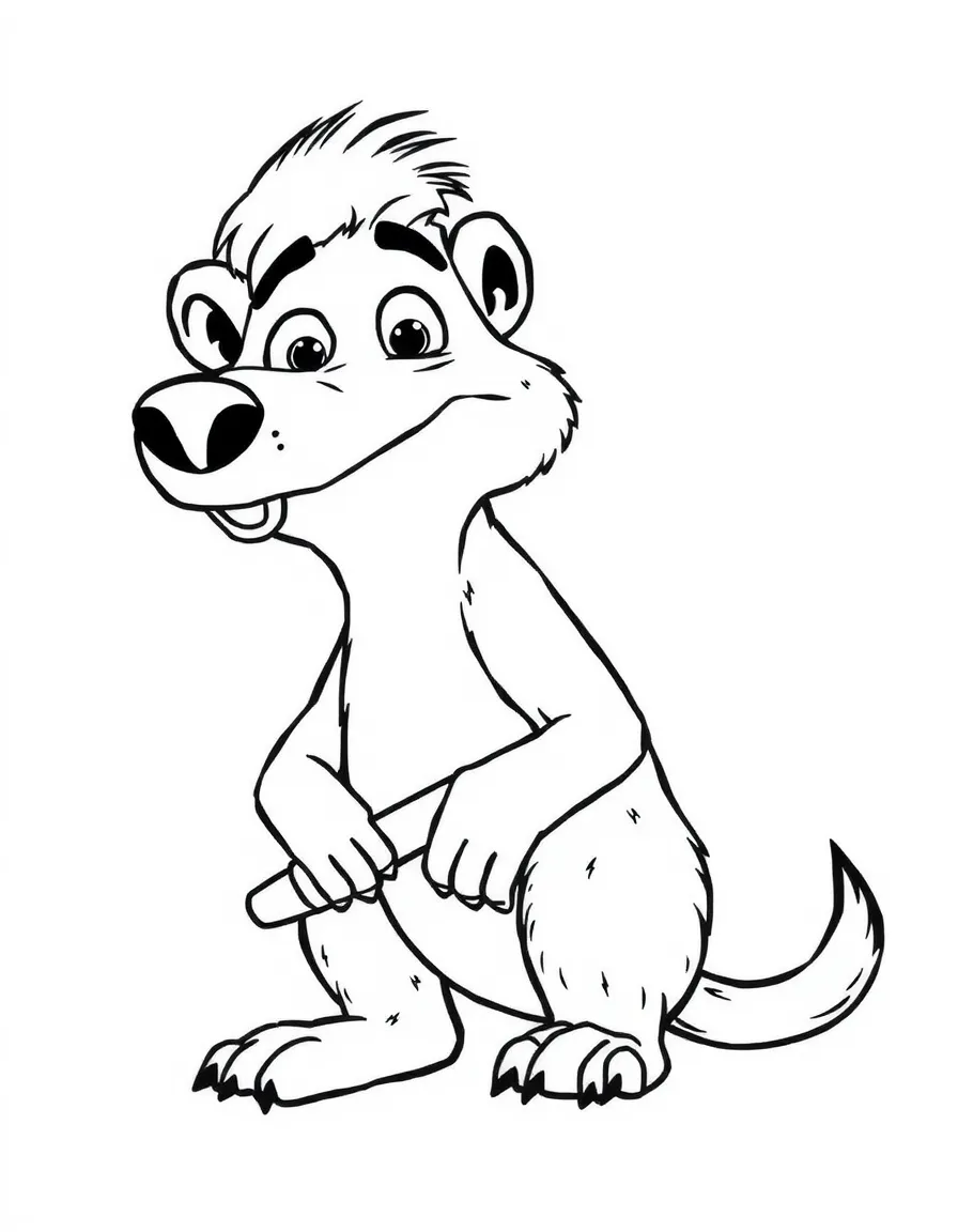 (characters in movie "Ice Age") Buck the weasel with his knife.