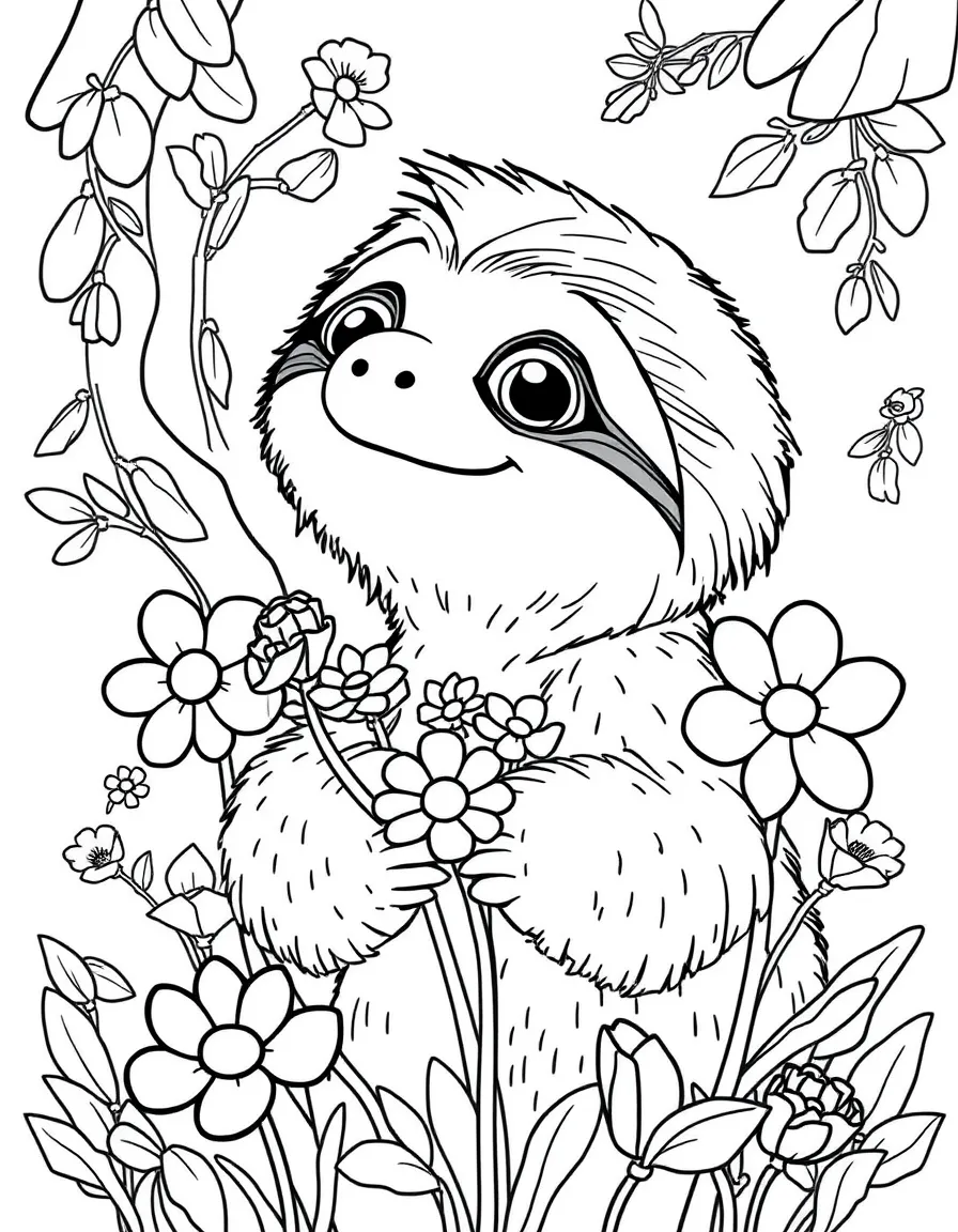 (characters in movie "Ice Age") Brooke the sloth with flowers.