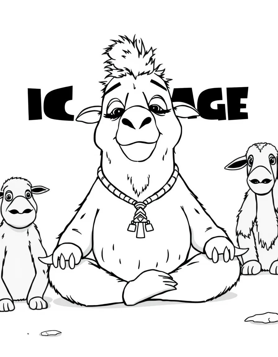 (characters in movie "Ice Age") Shangri Llama meditating.