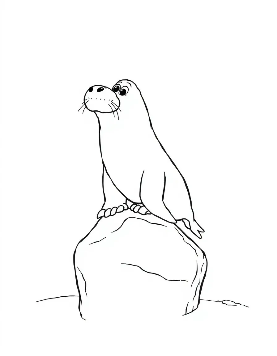 (characters in movie "Ice Age") Flynn the elephant seal balancing a rock.