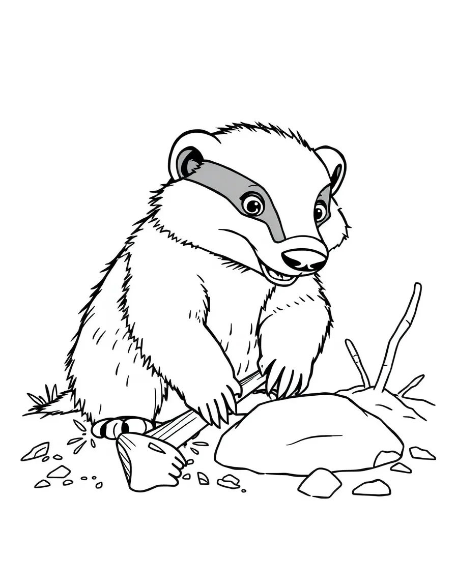 (characters in movie "Ice Age") Silas the badger digging.
