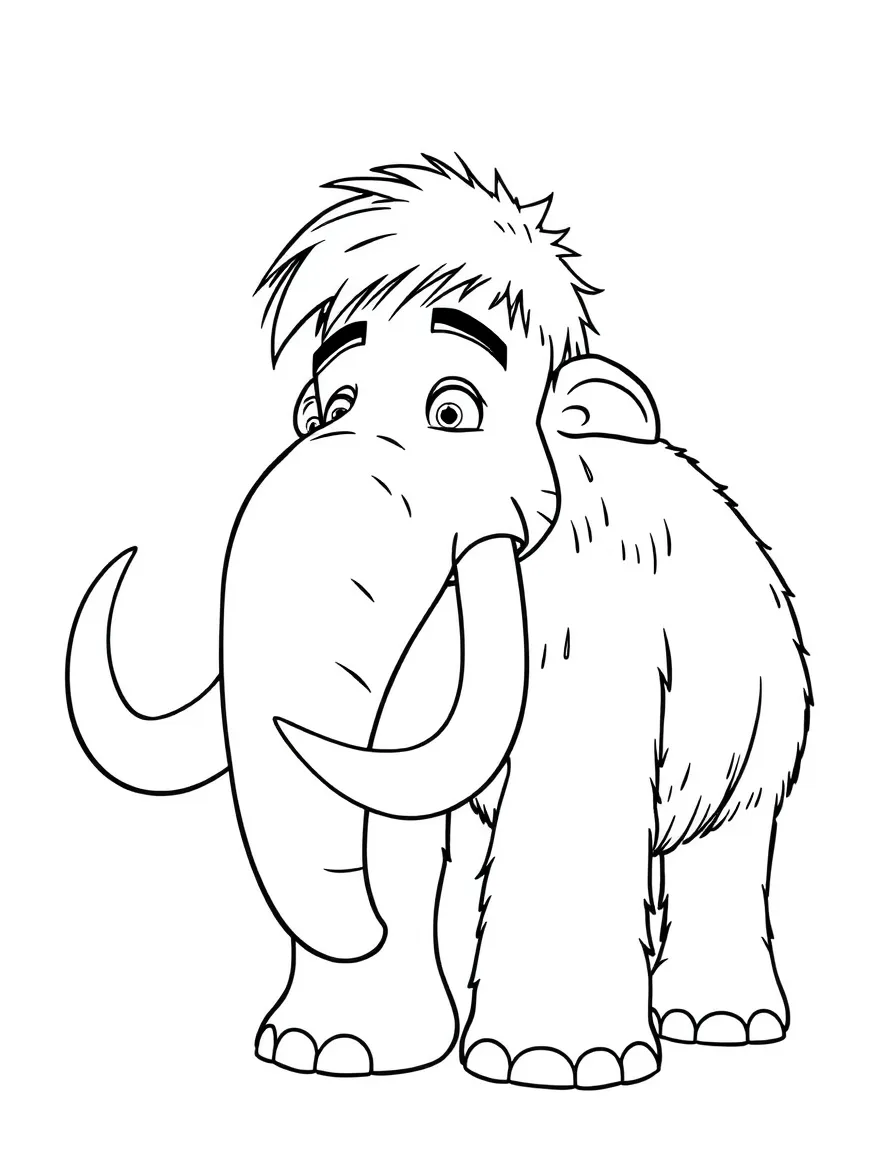 (characters in movie "Ice Age") Ethan the mammoth with a smirk.
