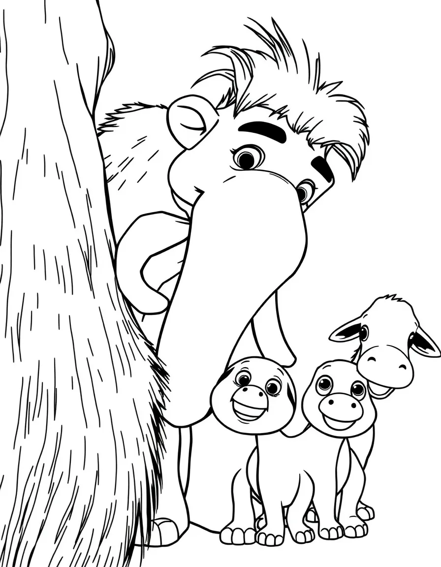 (characters in movie "Ice Age") Manny protecting his family.