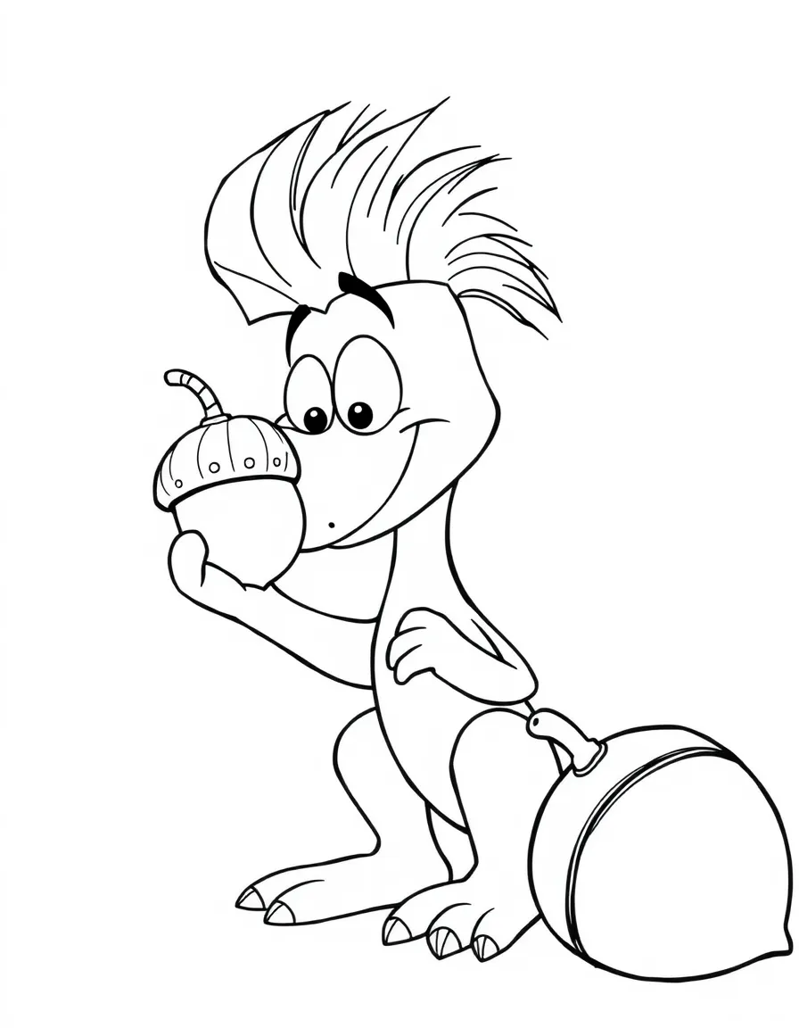 (characters in movie "Ice Age") Scrat trying to hide his acorn.