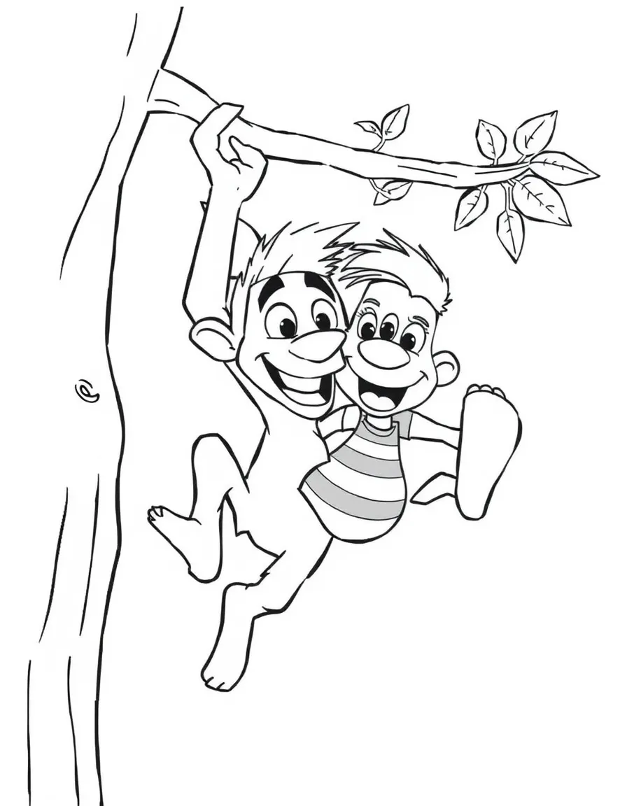 (characters in movie "Ice Age") Crash and Eddie swinging on a vine.