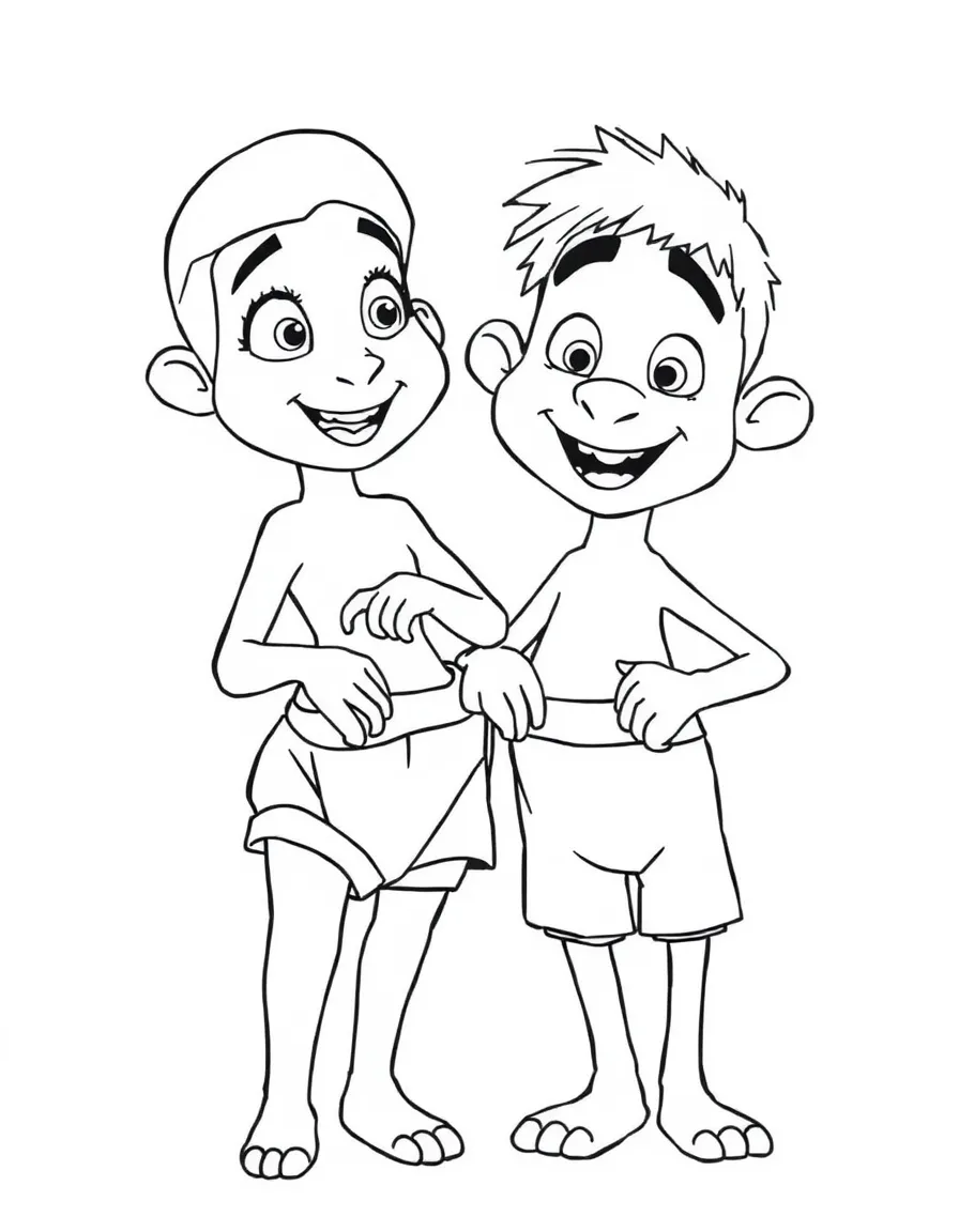 (characters in movie "Ice Age") Peaches and Julian holding trunks.