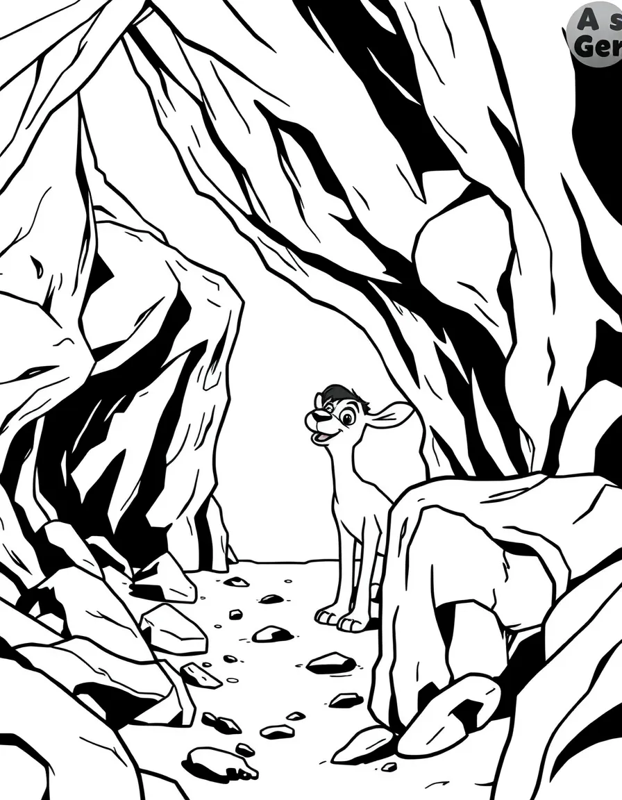 (characters in movie "Ice Age") Buck exploring a cave.