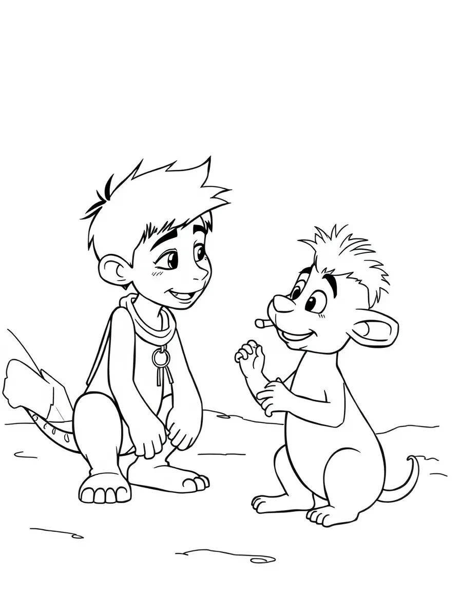 (characters in movie "Ice Age") Baby Roshan reaching for Sid.