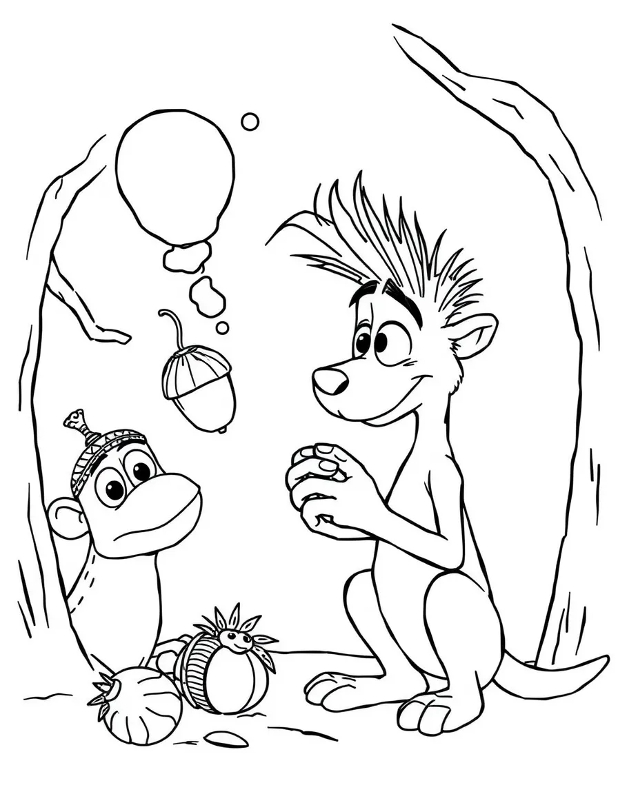 (characters in movie "Ice Age") Scrat dreaming of his acorn.