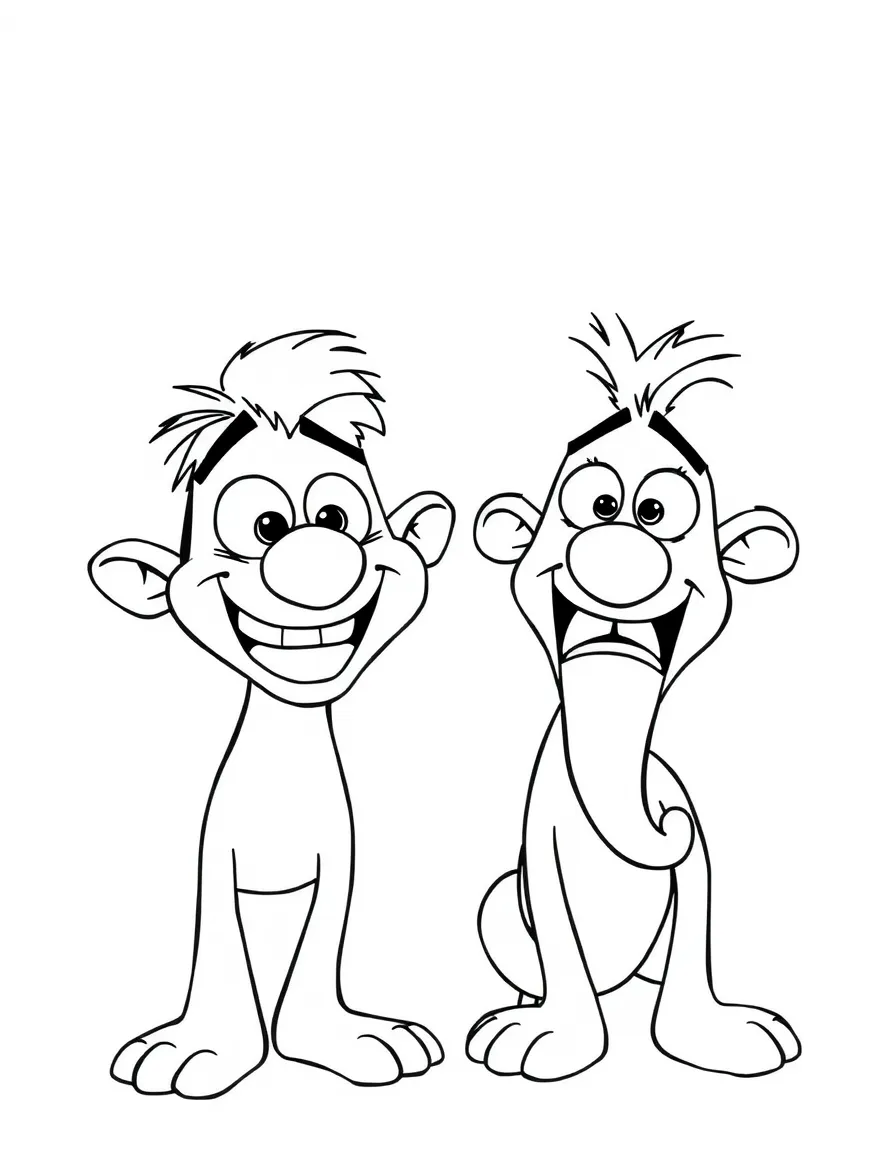 (characters in movie "Ice Age") Crash and Eddie making silly faces.