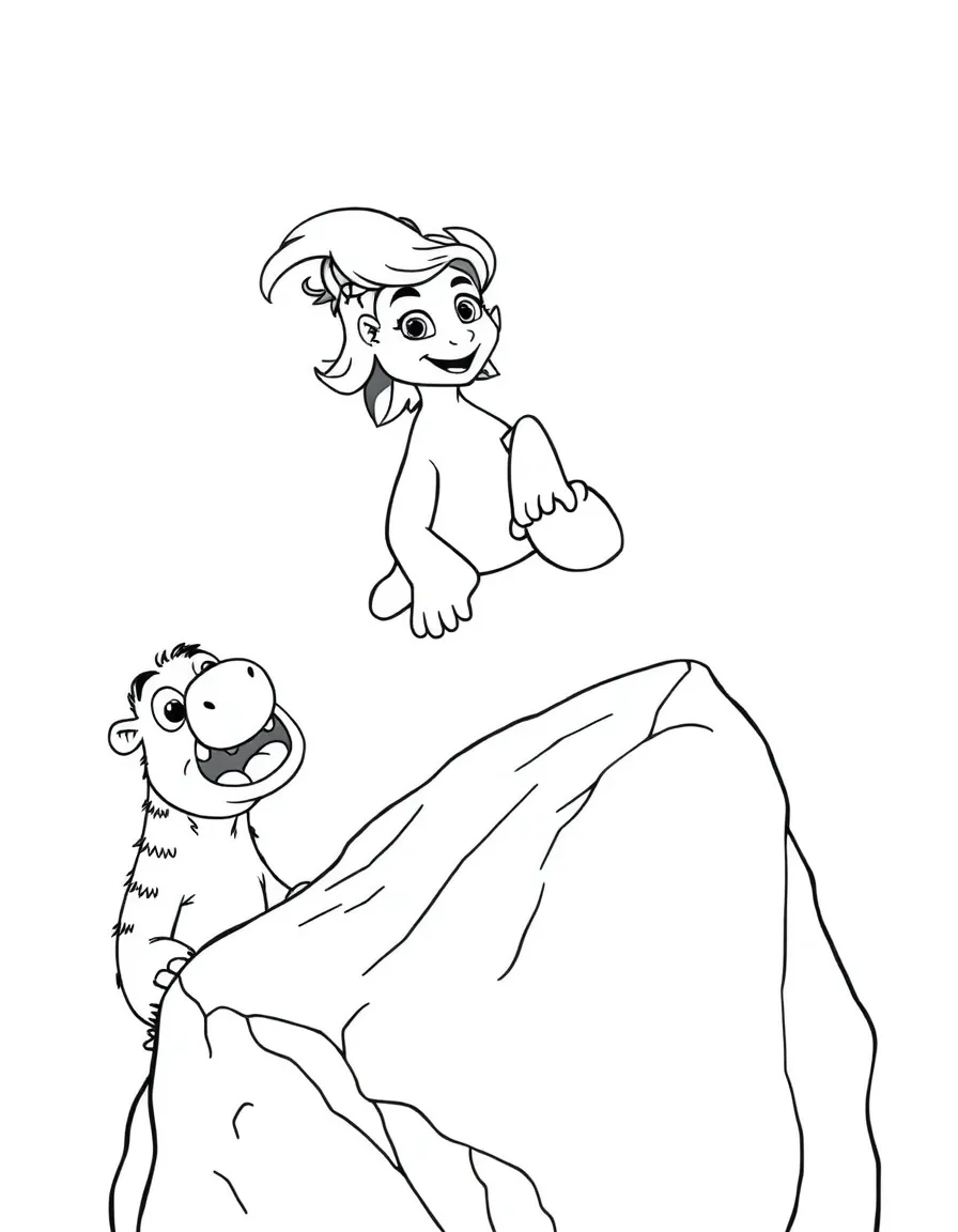 (characters in movie "Ice Age") Shira leaping over a rock.