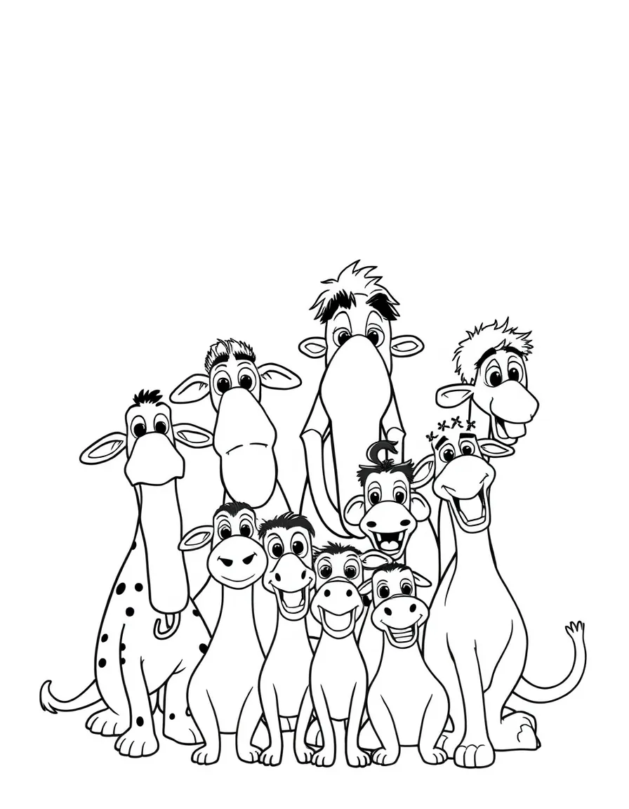 (characters in movie "Ice Age") The entire Ice Age herd celebrating.