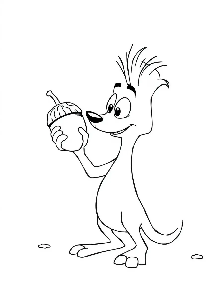 (characters in movie "Ice Age") Scrat finally holding his acorn (briefly!).