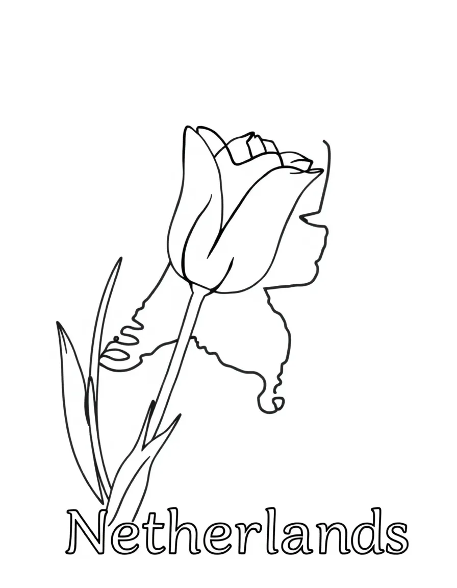 A charming tulip, a simple outline map of Netherlands, and the word "Netherlands"