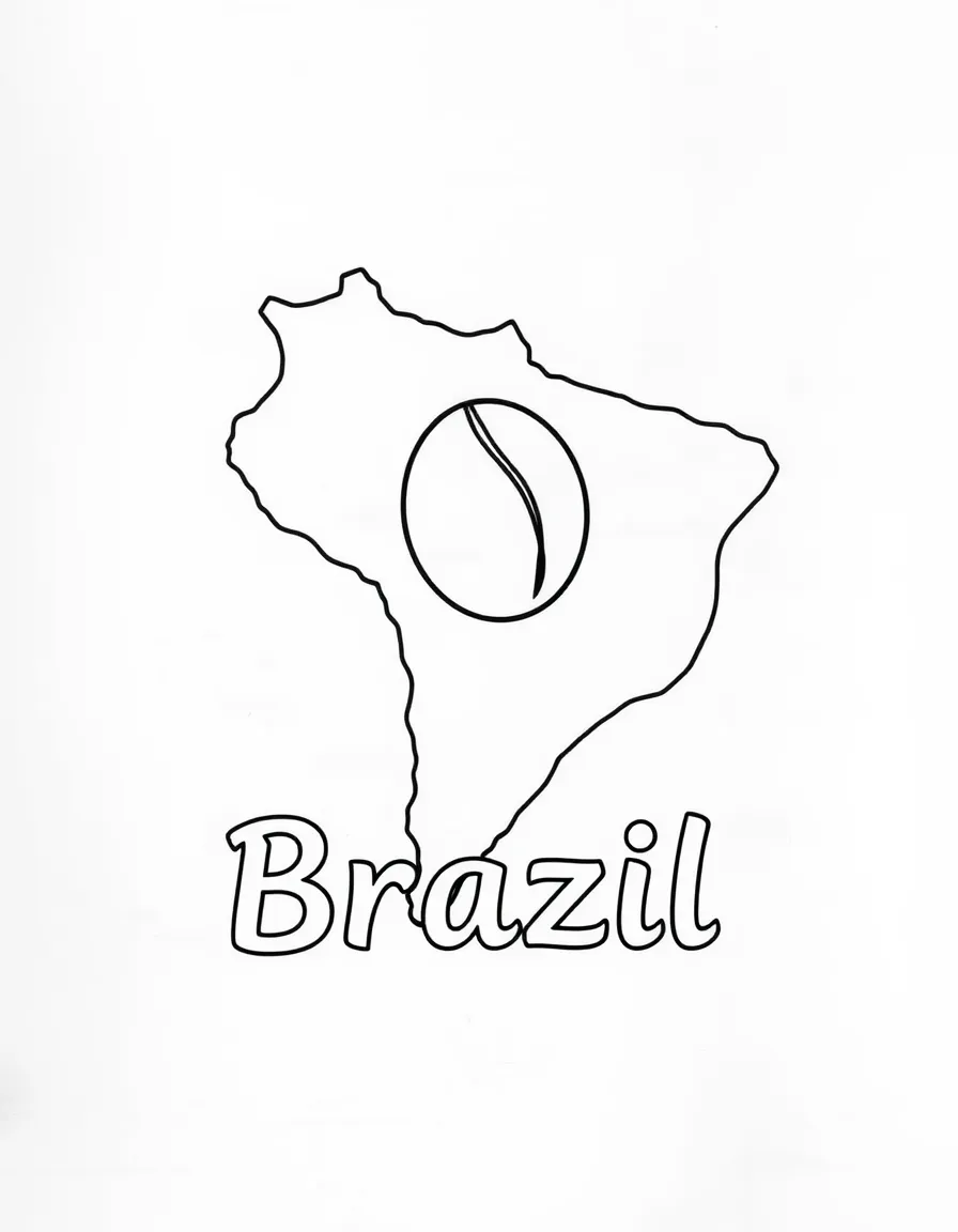 A little coffee bean, a simple outline map of Brazil, and the word "Brazil"