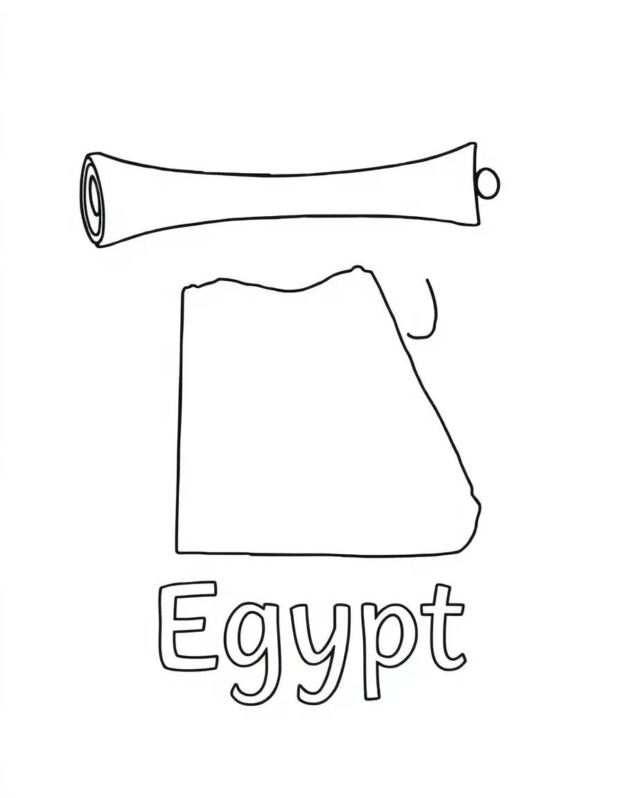 A cute papyrus scroll, a simple outline map of Egypt, and the word "Egypt"