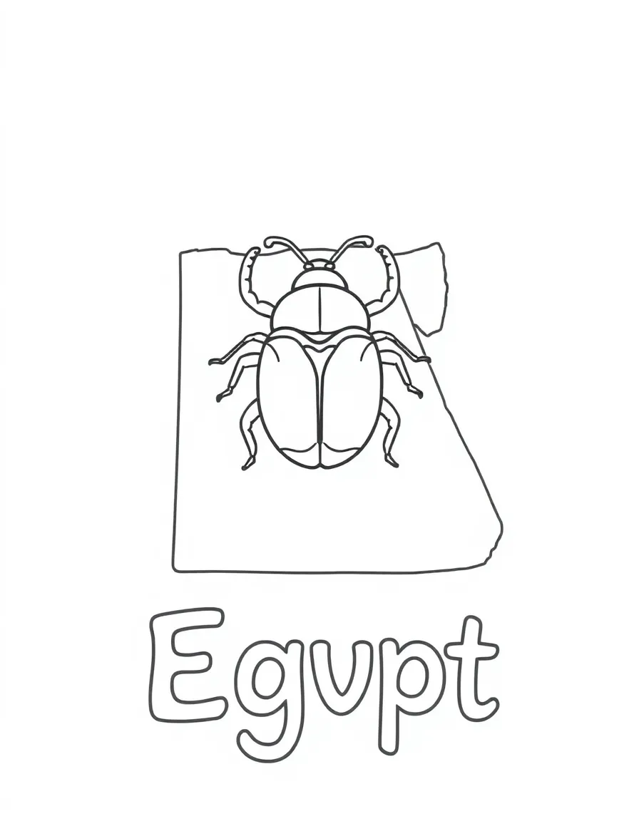 A cute scarab beetle, a simple outline map of Egypt, and the word "Egypt"