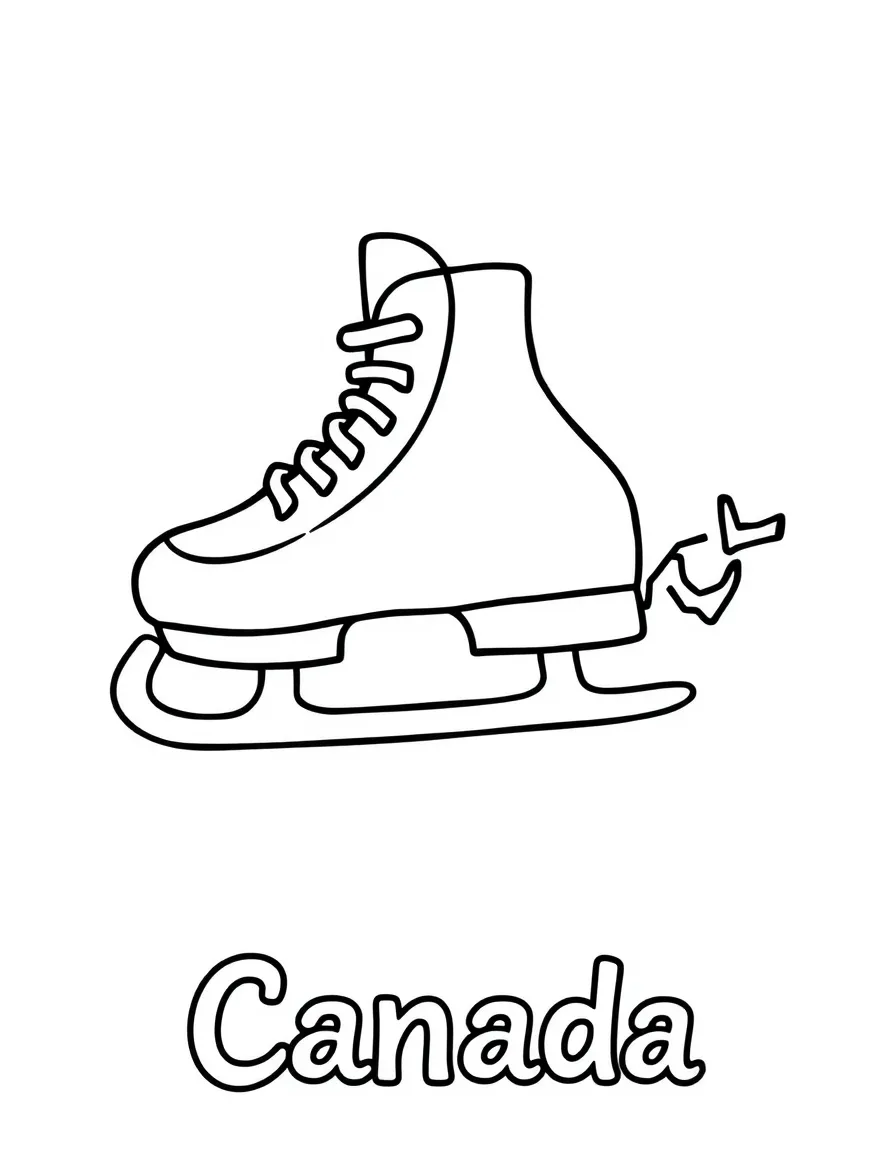 A friendly ice skate, a simple outline map of Canada, and the word "Canada"
