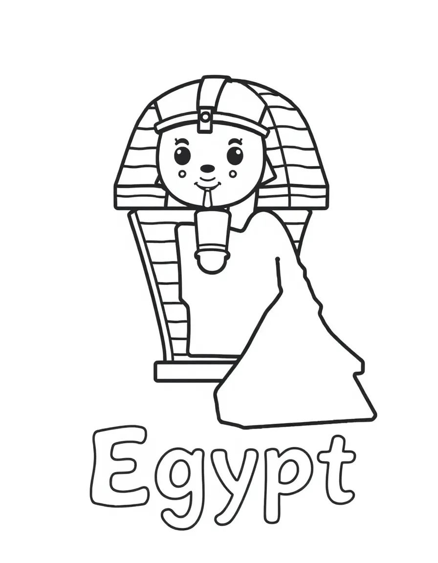 A cute sarcophagus, a simple outline map of Egypt, and the word "Egypt"