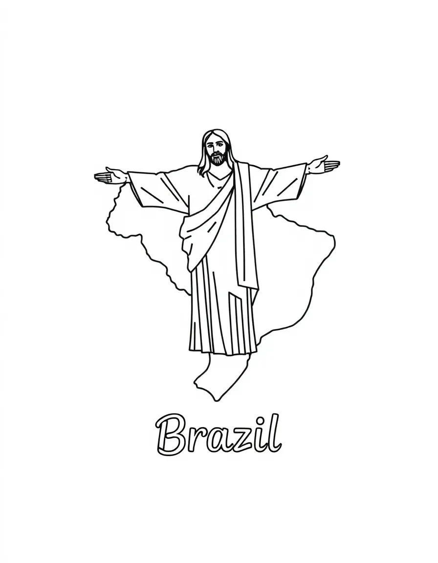 A little Christ the Redeemer, a simple outline map of Brazil, and the word "Brazil"