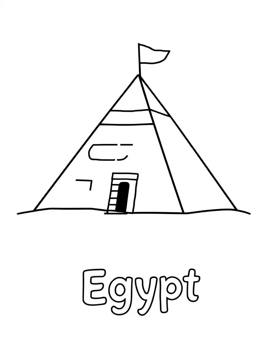 A cute pyramid, a simple outline map of Egypt, and the word "Egypt"